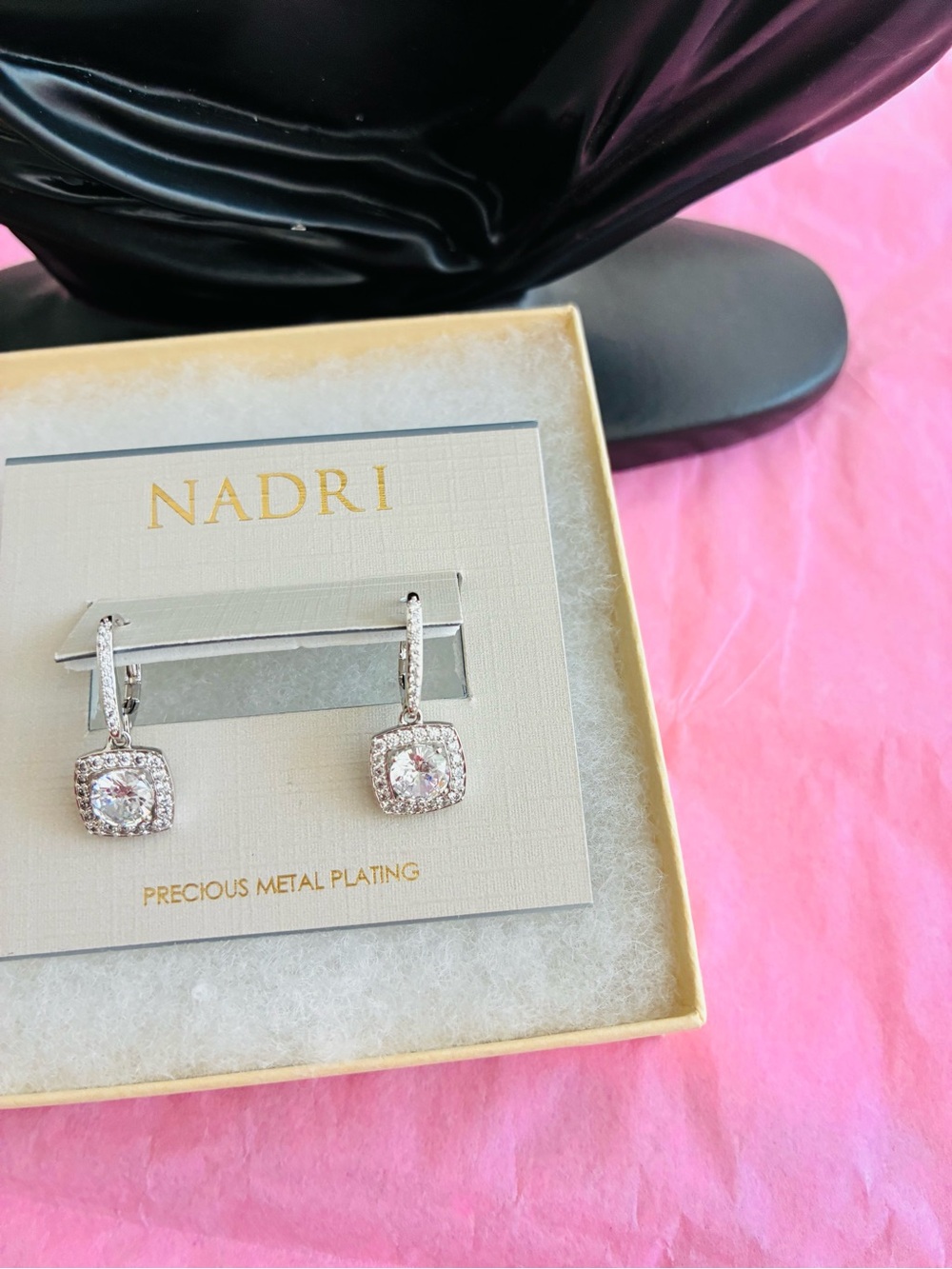 Nadri Silver Halo Drop Earrings with Clear Stones